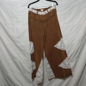 POL Brown Trousers with White Lace Detail